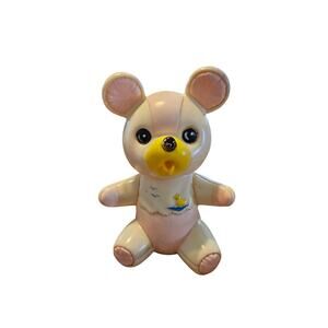 Vintage Sanitoy 1950's Rubber Squeaker Teddy Bear Bib With Duck Baby Toy works